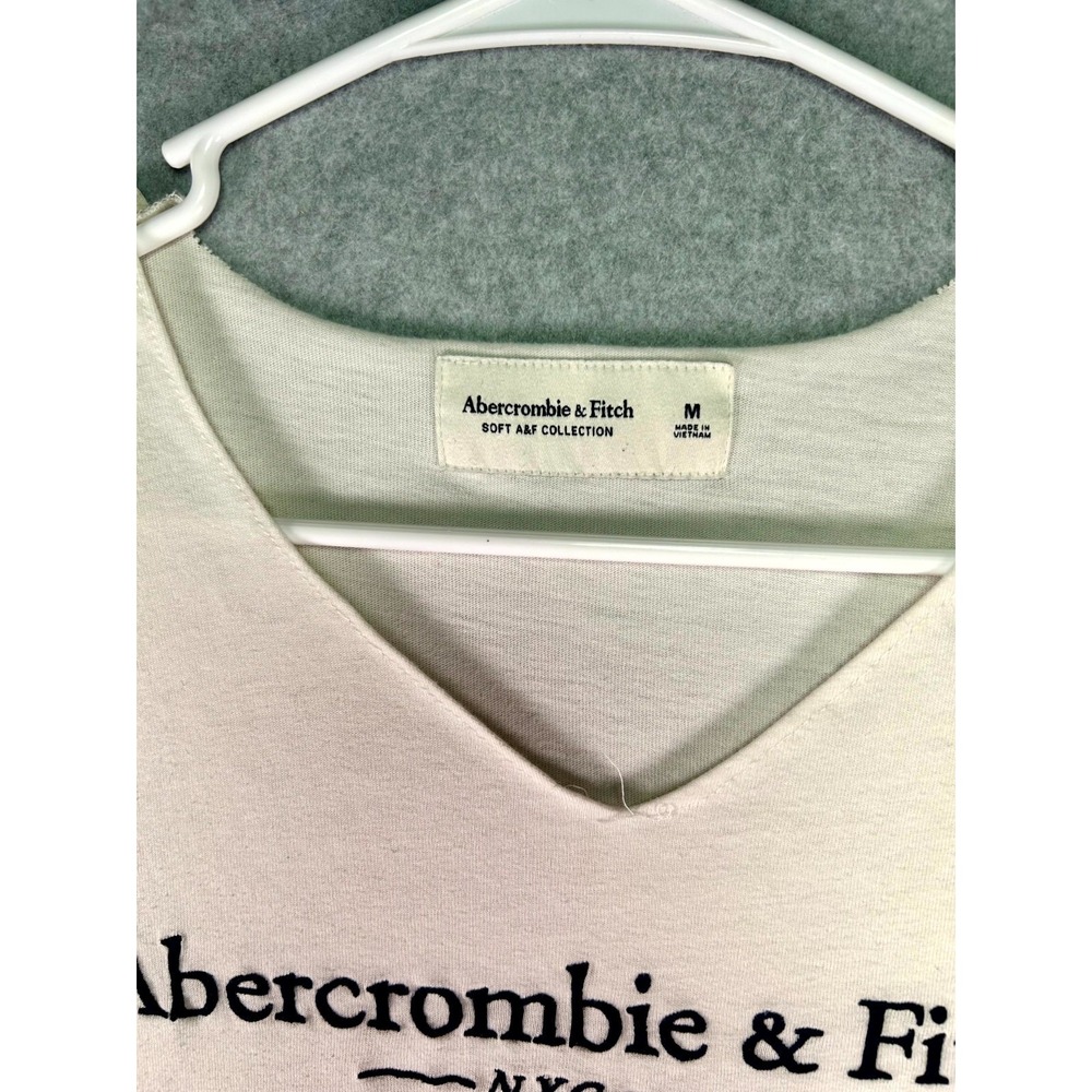 Stain* Abercrombie & Fitch T Shirt Womens M Beige Graphic Print V Neck - Picture 3 of 9